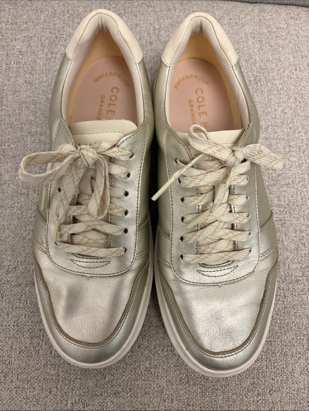 Cole Haan Metallic Champagne Leather Lace-Up Golf or Everyday Sneakers